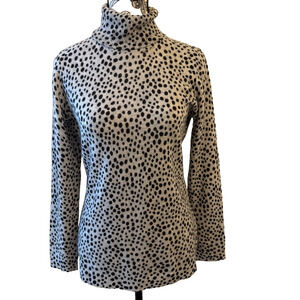 Charter Club Women’s T-Neck Sweater 100% Cashmere Size Medium Gray Black Dots